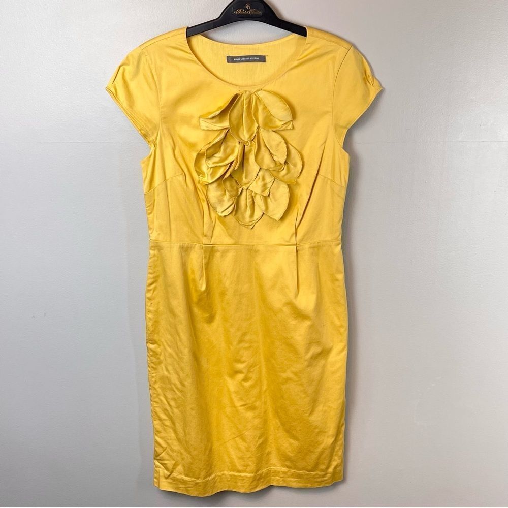 Boden Limited Edition Stretch Cotton Ruffle Front Dress Yellow US 6